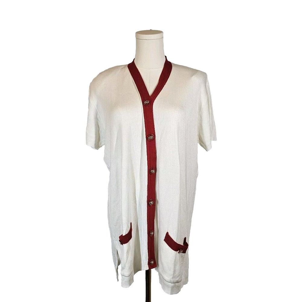 Prosperity Knitwear VTG Long‎ Cardigan Academia Unique Preppy Tenniscore USA XL